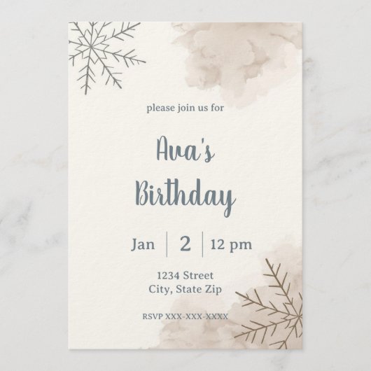 Minimalist Neutral Winter Birthday Invitation Kaart (Voorkant)