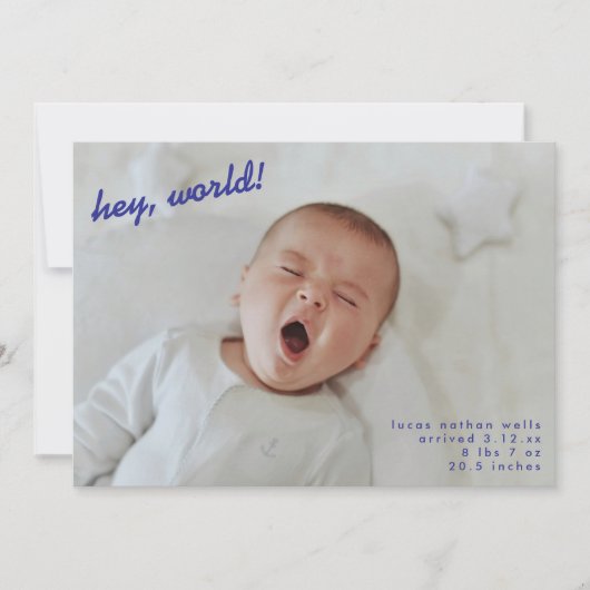 Minimalist New Baby Photo Newborn Hello Birth Aankondiging (Voorkant)