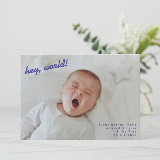 Minimalist New Baby Photo Newborn Hello Birth Aankondiging (Staand voorkant)