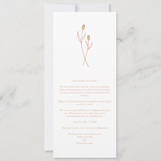 Minimalist New Date Botanical Postponed Wedding Save The Date (Achterkant)