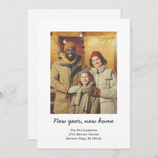 Minimalist New Home Address Moving New Year Photo Feestdagenkaart (Voorkant / Achterkant)