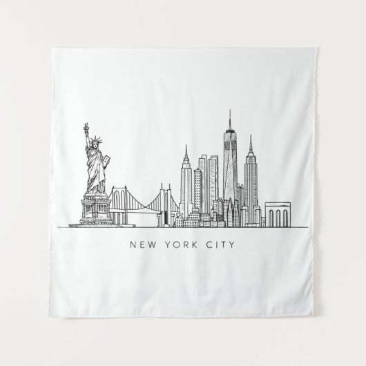 Minimalist New York City Skyline Line Art Wandkleed (Voorkant)