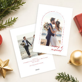 Minimalist Newlywed Beach Couple Photo Christmas Feestdagenkaart