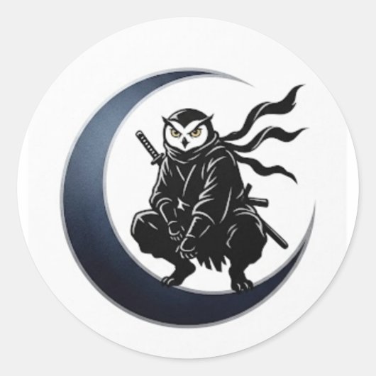 Minimalist Ninja Owl Round Sticker (Voorkant)