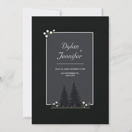 Minimalist Nordic Forest Daisy Wedding Kaart (Voorkant)