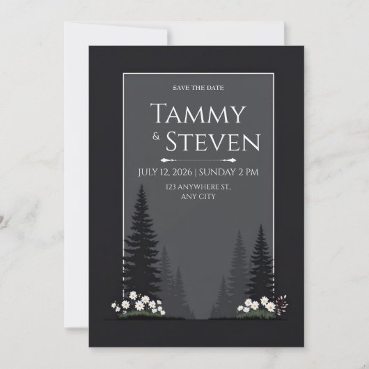 Minimalist Nordic Forest Silhouette Wedding Kaart (Voorkant)