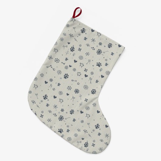 Minimalist Nordic Pet Stocking with Paw Prints Grote Kerstsok (Voorkant (Hangend))