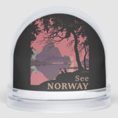 Minimalist Norway Sunset Poster - Mountain Fjord Sneeuwbol (Voorkant)