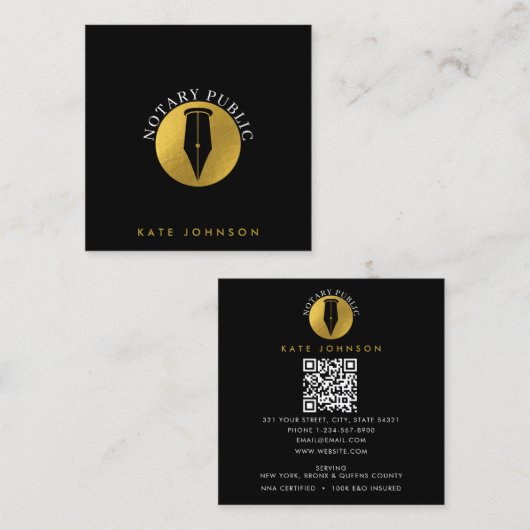 Minimalist Notary Service Signing Agent Logo Gold Vierkante Visitekaartje (Voorkant / Achterkant)