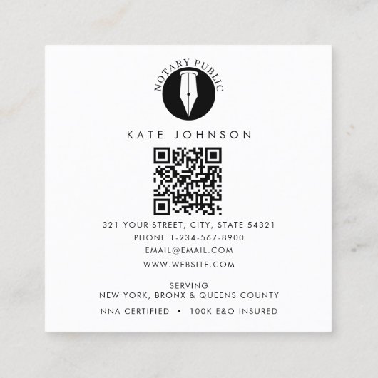 Minimalist Notary Service Signing Agent Logo Vierkante Visitekaartje (Achterkant)