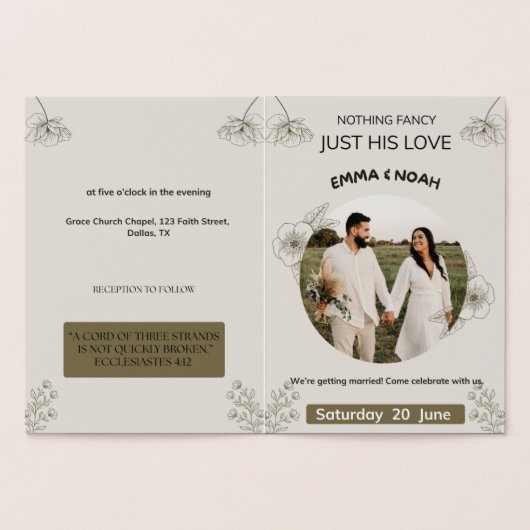 Minimalist Olive Green & Cream Wedding Invitation  Folie Kaarten (Binnen)