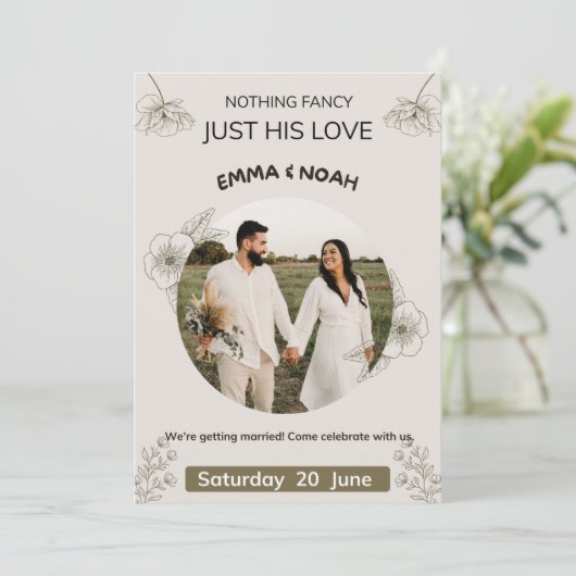 Minimalist Olive Green & Cream Wedding Invitation  Kaart (Staand voorkant)