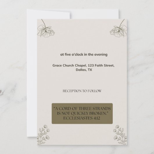 Minimalist Olive Green & Cream Wedding Invitation  Kaart (Achterkant)