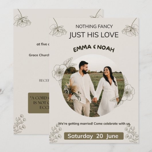 Minimalist Olive Green & Cream Wedding Invitation  Kaart (Voorkant / Achterkant)