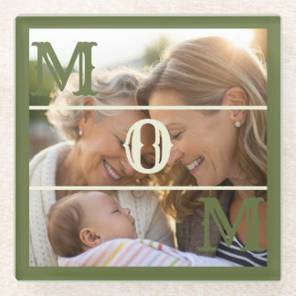 Minimalist Olive Green Custom Photo Mom Keepsake Glazen Onderzetter