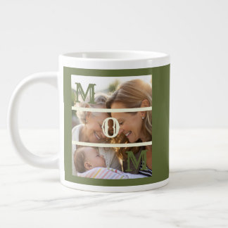 Minimalist Olive Green Custom Photo Mom Keepsake Grote Koffiekop