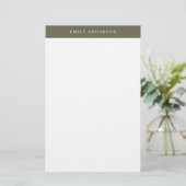 Minimalist Olive Green Elegant Monogram Briefpapier (Staand voorkant)