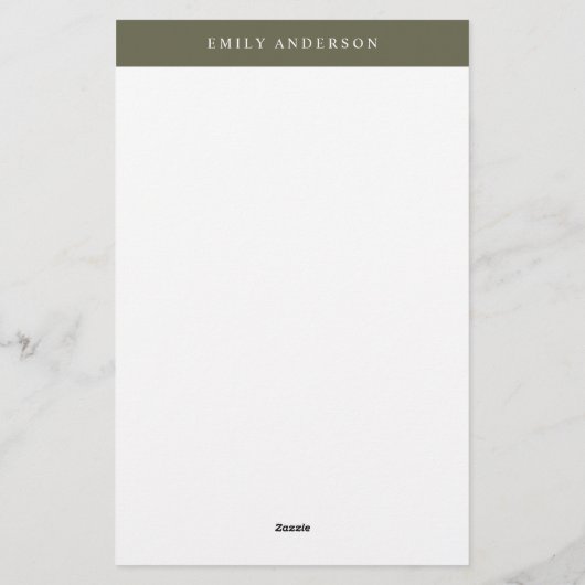 Minimalist Olive Green Elegant Monogram Briefpapier (Achterkant)