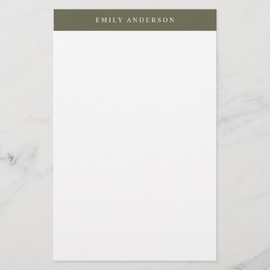 Minimalist Olive Green Elegant Monogram Briefpapier (Voorkant)