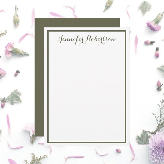 Minimalist Olive Green Elegant Script Custom name  Notitiekaartje