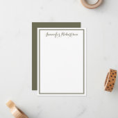 Minimalist Olive Green Elegant Script Custom name  Notitiekaartje (Voorkant / Achterkant in situ)