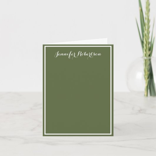 Minimalist Olive Green Elegant Script Custom name Notitiekaartje (Voorkant)