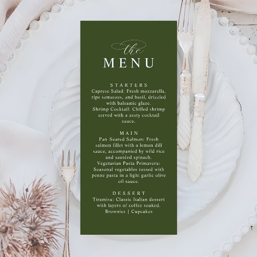 Minimalist Olive Green Elegant Wedding Dinner Menu