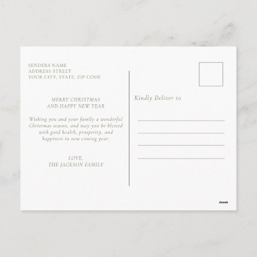 Minimalist Olive Green Merry Christmas Photo Feestdagenkaart (Achterkant)