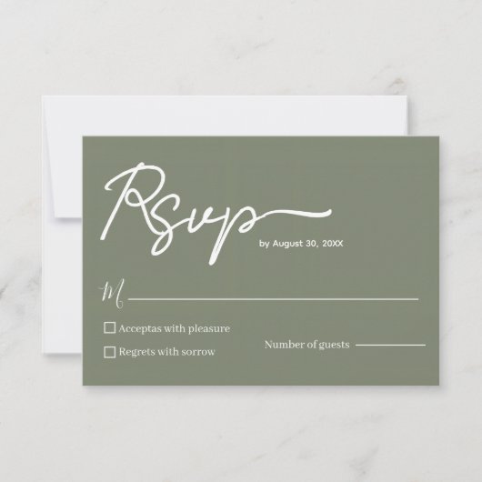 Minimalist Olive Green Wedding RSVP Card Template  (Voorkant)