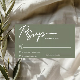 Minimalist Olive Green Wedding RSVP Card Template  Kaartje