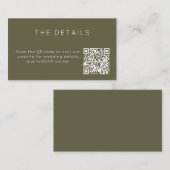 Minimalist Olive Green Wedding RSVP Online QR Code Informatiekaartje (Voorkant / Achterkant)