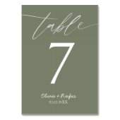 Minimalist Olive Green Wedding Table Number Card Kaart (Achterkant)