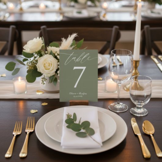 Minimalist Olive Green Wedding Table Number Card Kaart
