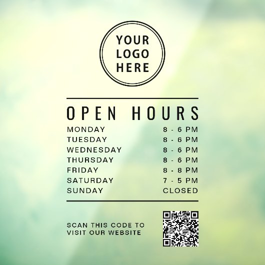 Minimalist Open Hours QR Code Business Logo Raamsticker (Vel 3)