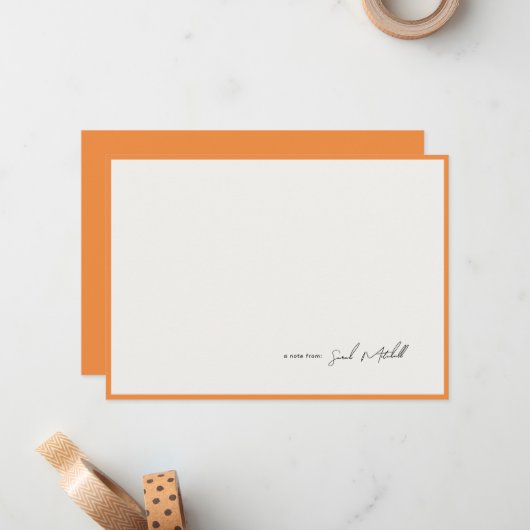 Minimalist Orange Border Personalized Script Notitiekaartje (Voorkant / Achterkant in situ)
