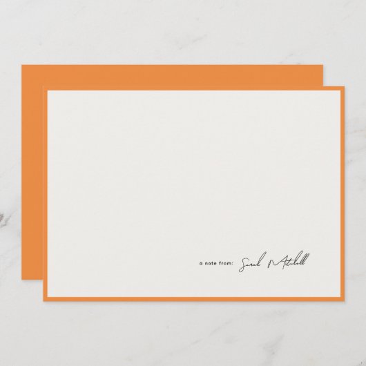 Minimalist Orange Border Personalized Script Notitiekaartje (Voorkant / Achterkant)