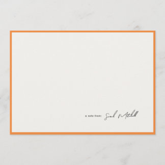 Minimalist Orange Border Personalized Script Notitiekaartje