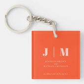 Minimalist Orange Pink Simple Monogram Sleutelhanger (voorkant)