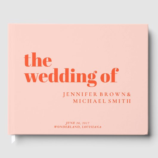 Minimalist Orange Pink Swash Wedding Gastenboek (Voorkant)