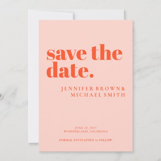 Minimalist Orange Pink Wedding Photo Calligraphic Save The Date (Voorkant)
