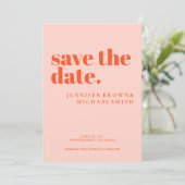 Minimalist Orange Pink Wedding Photo Calligraphic Save The Date (Staand voorkant)