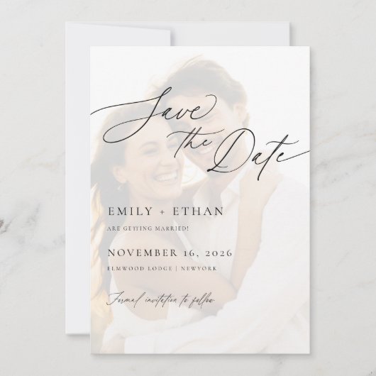 Minimalist Overlay Photo Digital Wedding Save The Date (Voorkant)