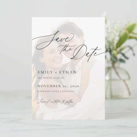 Minimalist Overlay Photo Digital Wedding Save The Date (Staand voorkant)