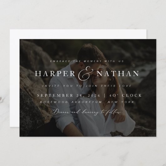 Minimalist Overlay Photo QR Code Wedding Kaart (Voorkant / Achterkant)