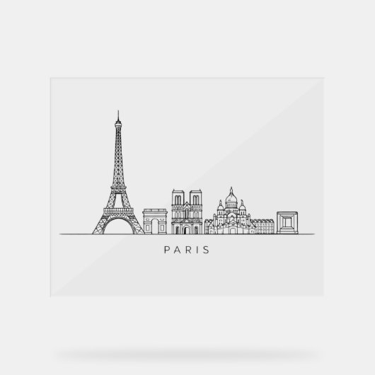 Minimalist Paris Skyline Line Art Acryl Bord (Voorkant)
