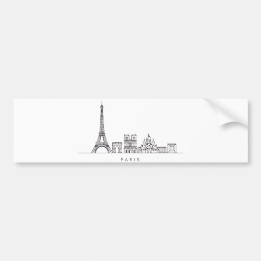 Minimalist Paris Skyline Line Art Bumpersticker (Voorkant)
