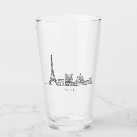 Minimalist Paris Skyline Line Art Glas (Voorkant)
