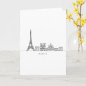 Minimalist Paris Skyline Line Art Kaart (Gele Bloem)