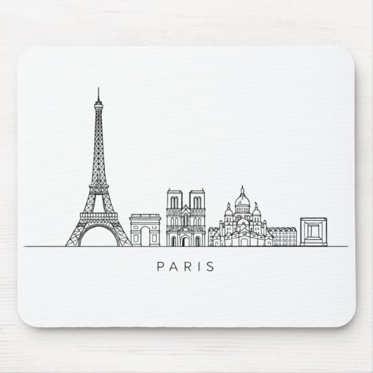 Minimalist Paris Skyline Line Art Muismat (Voorkant)