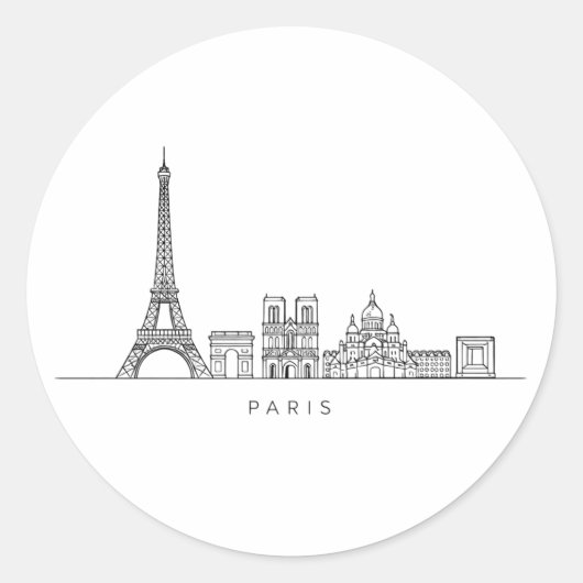 Minimalist Paris Skyline Line Art Ronde Sticker (Voorkant)